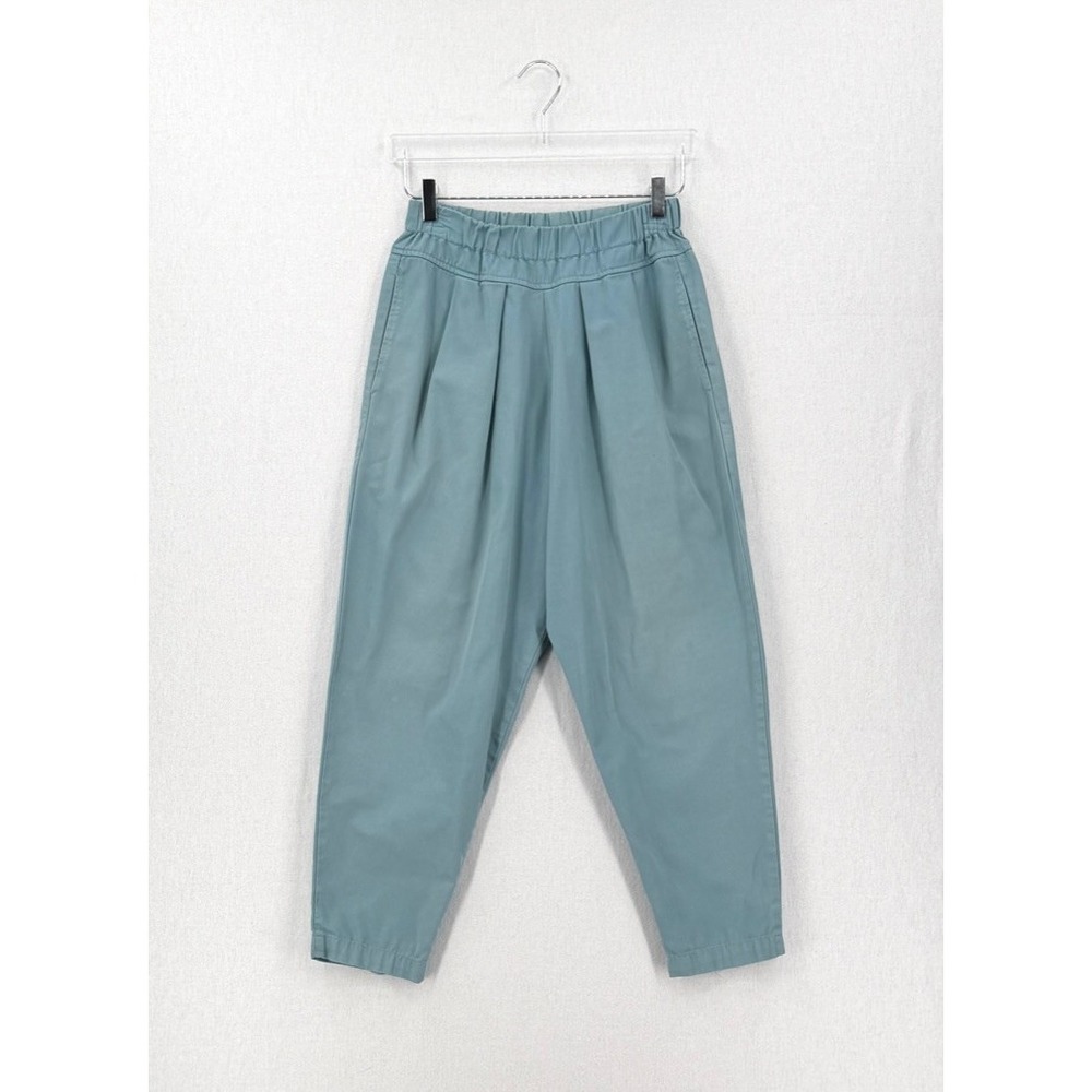 BLACK CRANE Carpenter Pants XS Blue Green Pleated High Rise Pull on Balloon